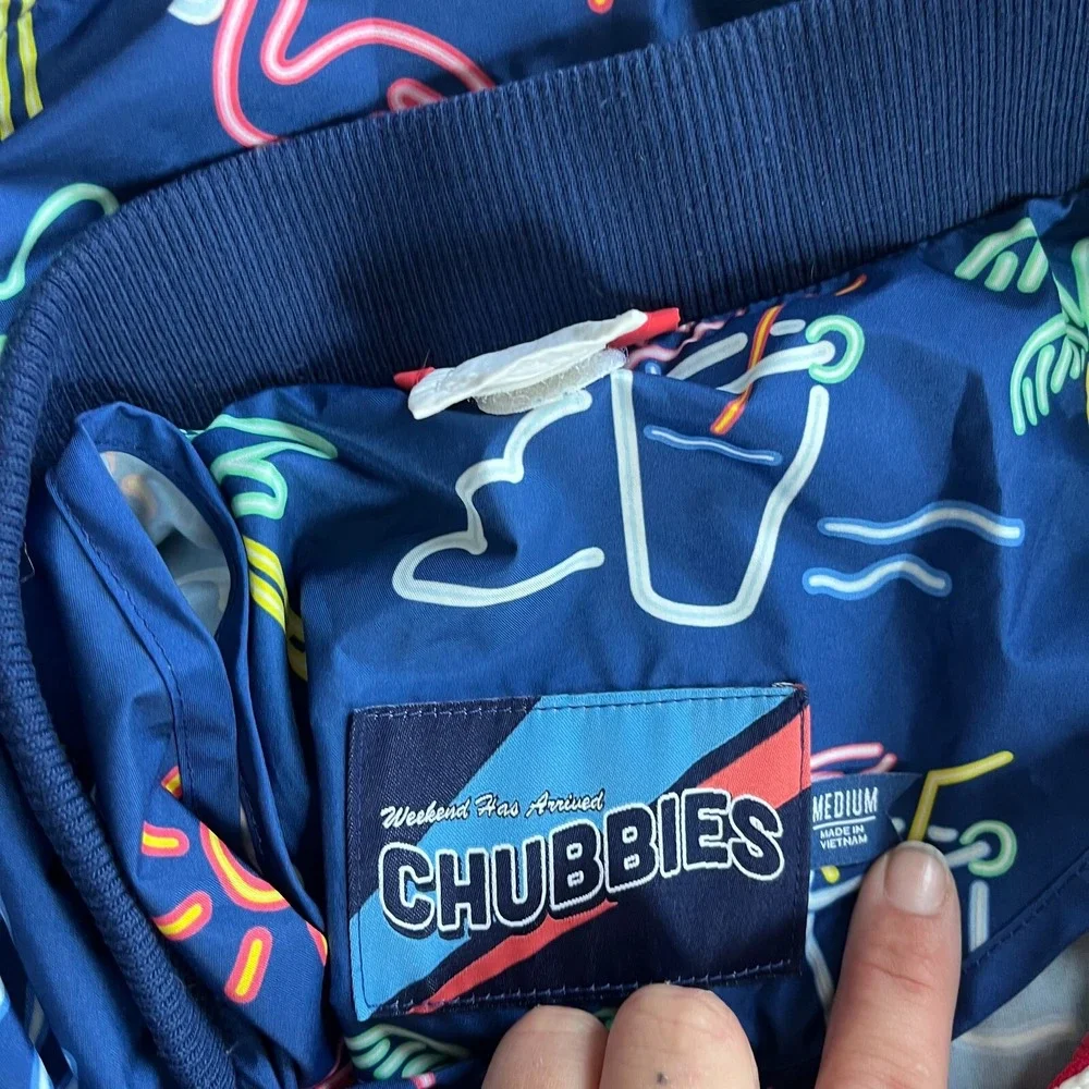 Chubbies Swim Jacket Oversized Medium Neon Y2K Flamingo Full Zip Beach 16775